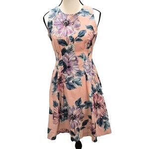 Vince Camuto Dress Womens 0 Pink Floral Fit & Flare Sleeveless Lined Cocktail